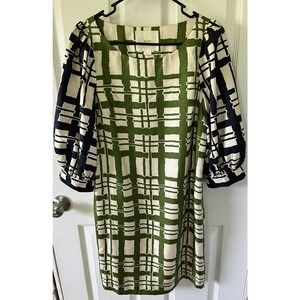 Maeve Anthropologie Midi Dress Sz 6 Blue Green Check 3/4 Puff Sleeves